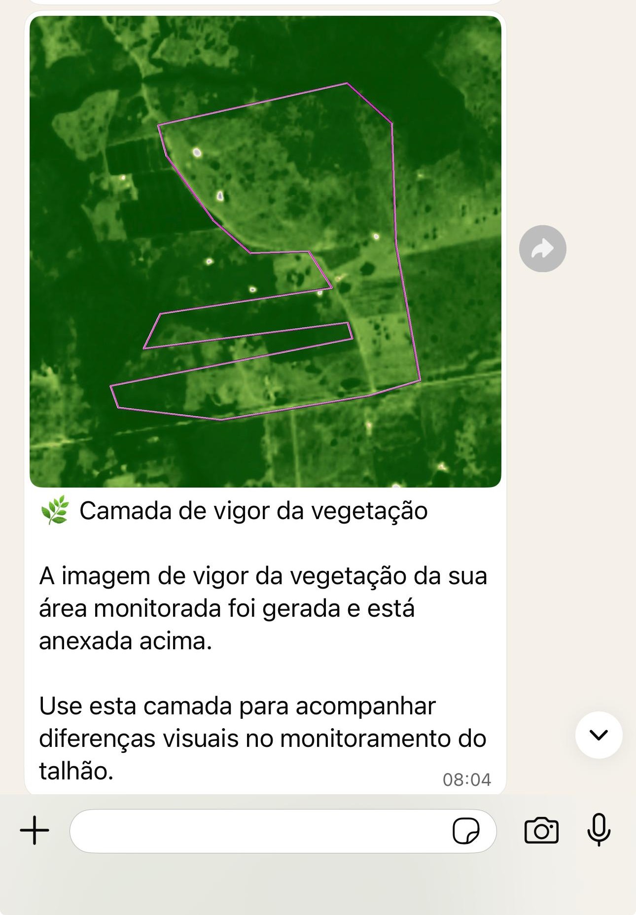 Exemplo real da camada de vigor da vegetação em uma área monitorada